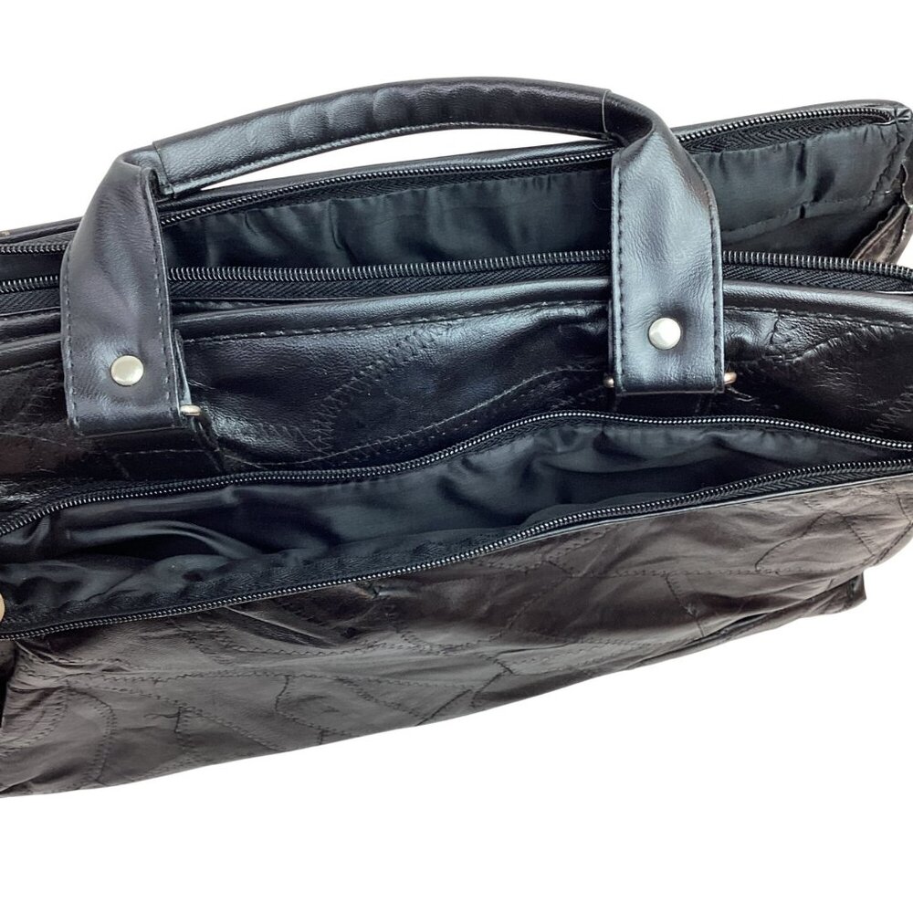 Genuine Leather Black Laptop Bag With Multiple Compartments & Handles - Picture 5 of 9